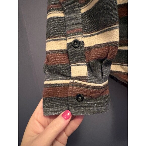 RedHead Ranch Flannel Shirt Mens M Gray Brown Cream Striped Button-Up - Picture 3 of 10